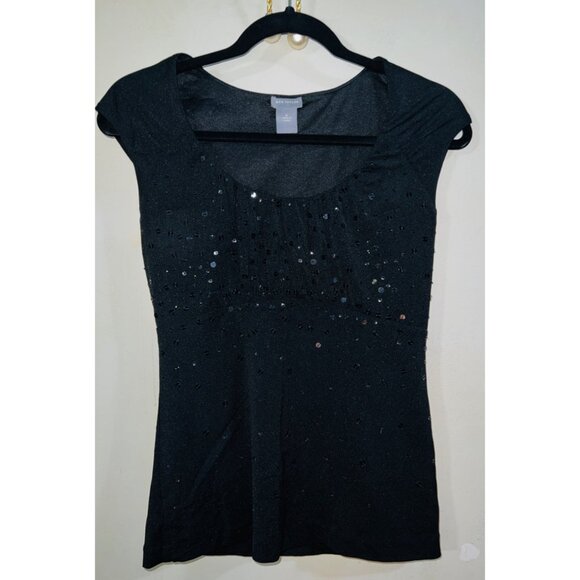 Ann Taylor Women's Sequined Black Short Sleeve Top S - Picture 1 of 2